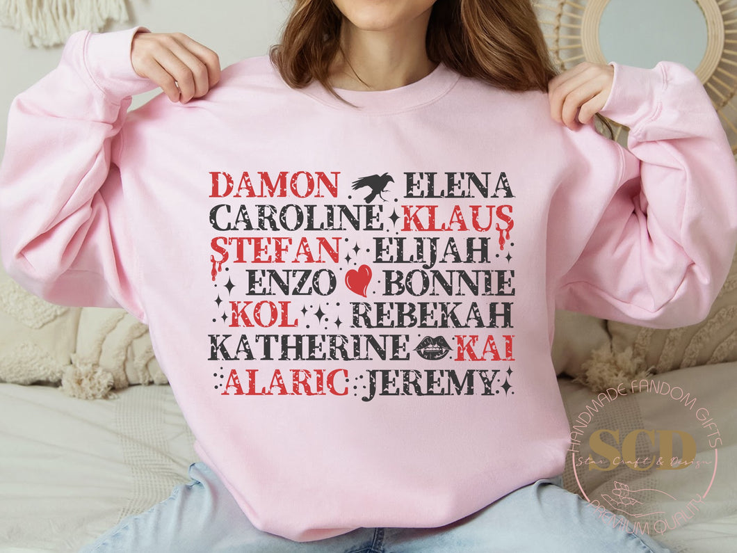 Damon, Elena, Caroline, Klaus, Stefan, Elijah, Enzo, Sweatshirt Characters