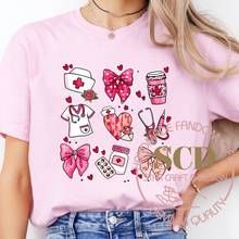 Load image into Gallery viewer, Pink Valentine Nurse Shirt, Valentine Nurse Coquette
