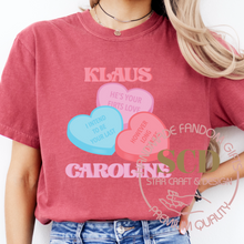 Load image into Gallery viewer, Klaus and Caroline, Valentine&#39;s T-shirt, He&#39;s Your First Love
