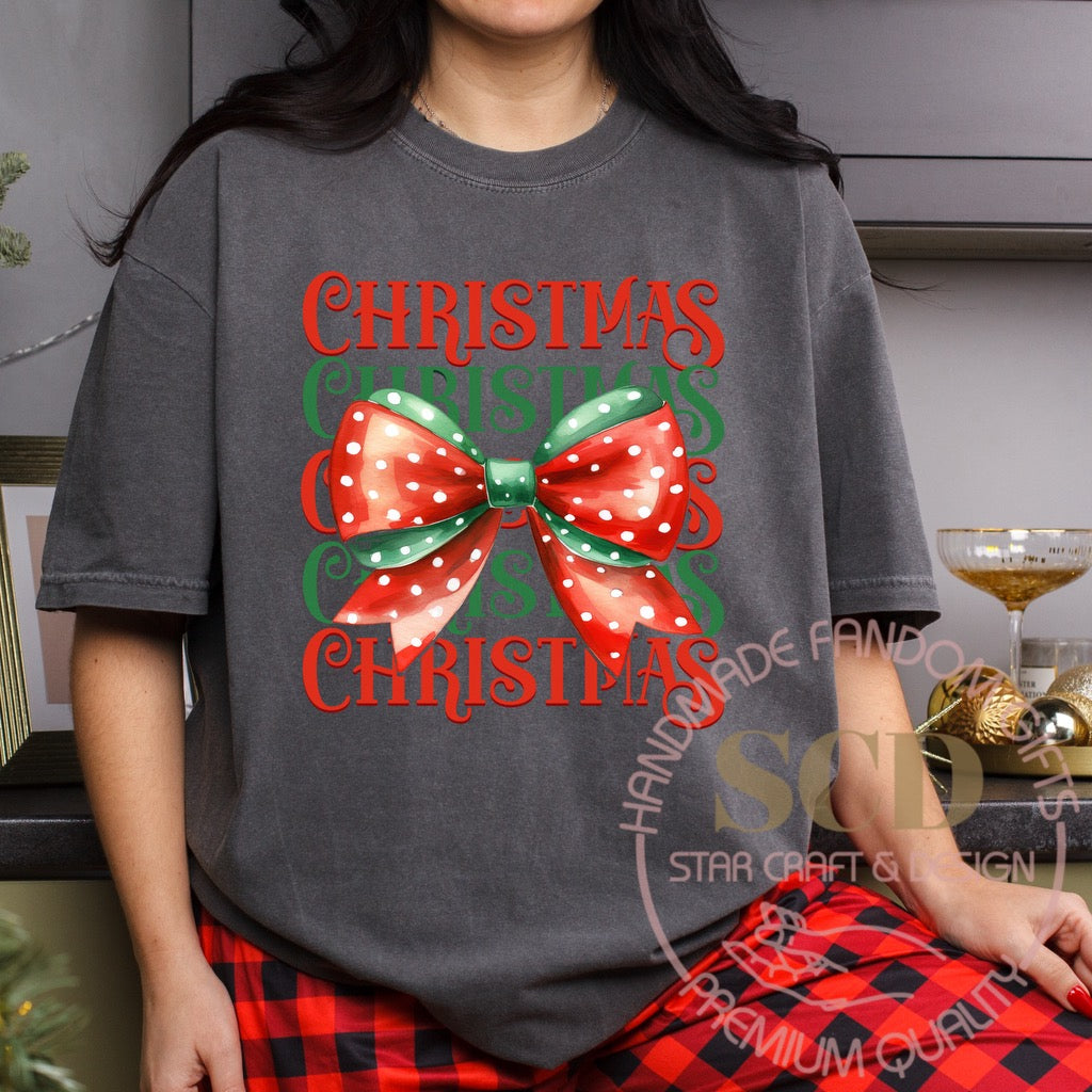 Christmas Bow Shirt, Coquette Bow Shirts, Christmas Girly Tees